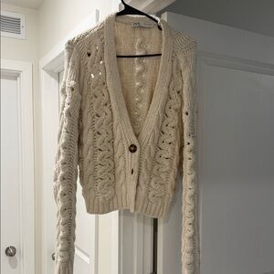Zara Beige Cable Knit Cardigan